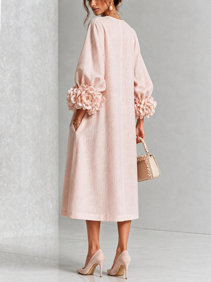 Vestido Midi Theodosia con Puños de Rosas y Botones