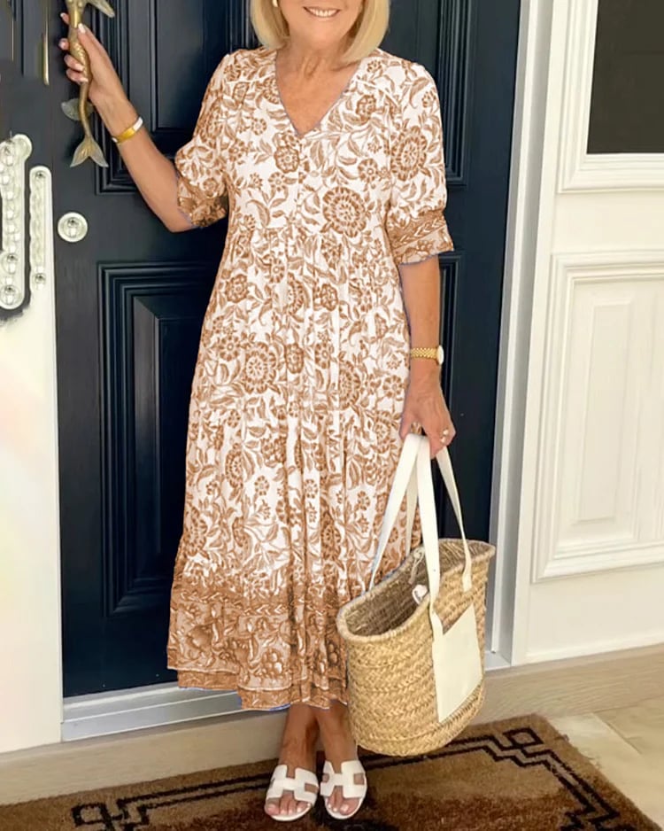 Vestido de estilo bohemio con escote en V – Añade un toque de color a tu armario