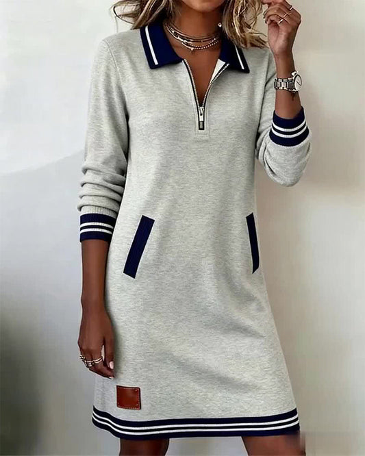 Dorella - Vestido casual de manga larga con cremallera