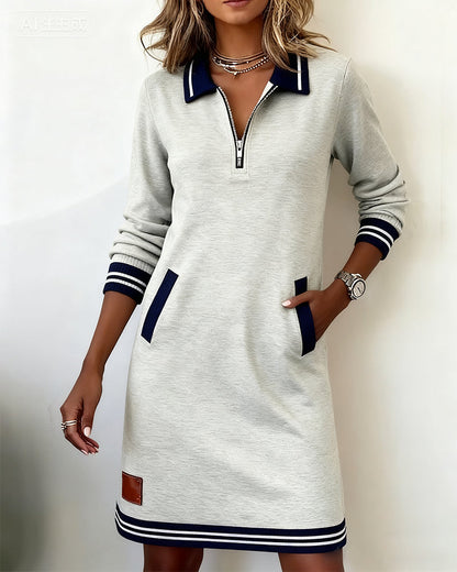 Dorella - Vestido casual de manga larga con cremallera