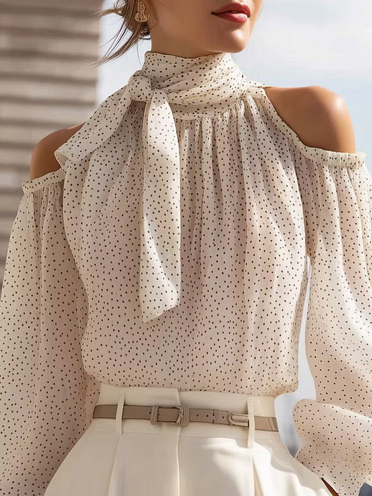 Blusa con Hombros Descubiertos y Lazo al Cuello