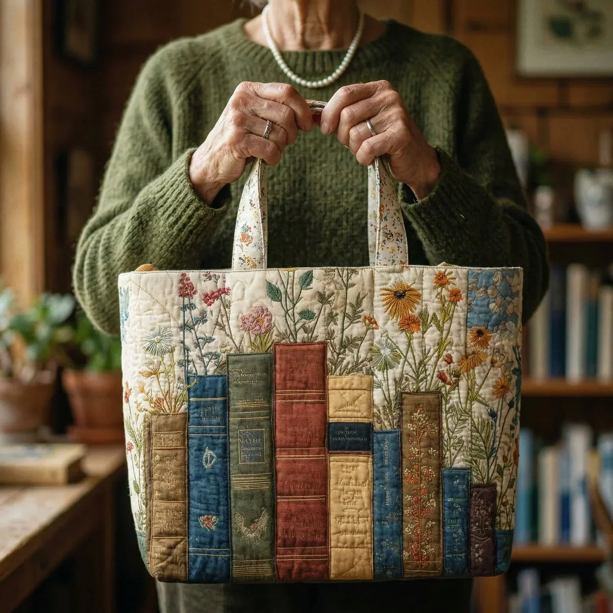 Bolso acolchado artesanal – Libros y Flores