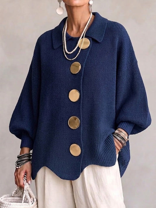 Isadora™ | Cárdigan Oversize de Punto con Grandes Botones Dorados