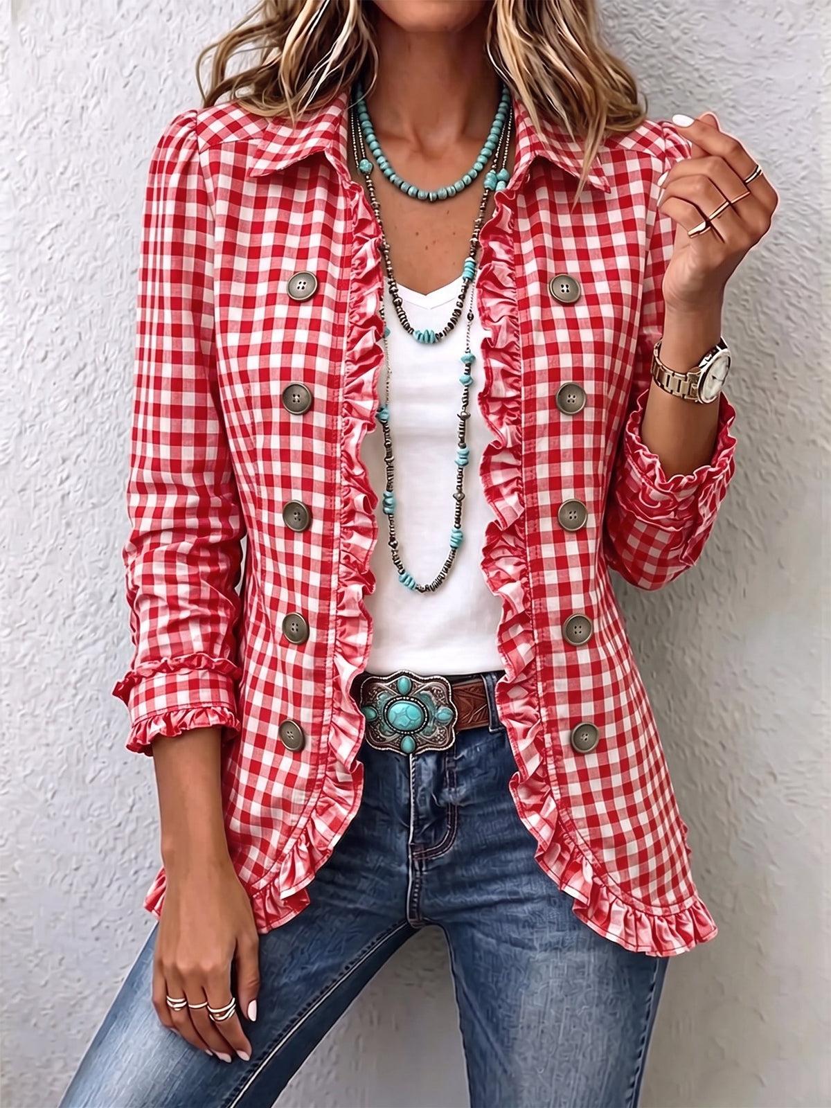 Carmela | Chaqueta de cuadros vichy con volantes