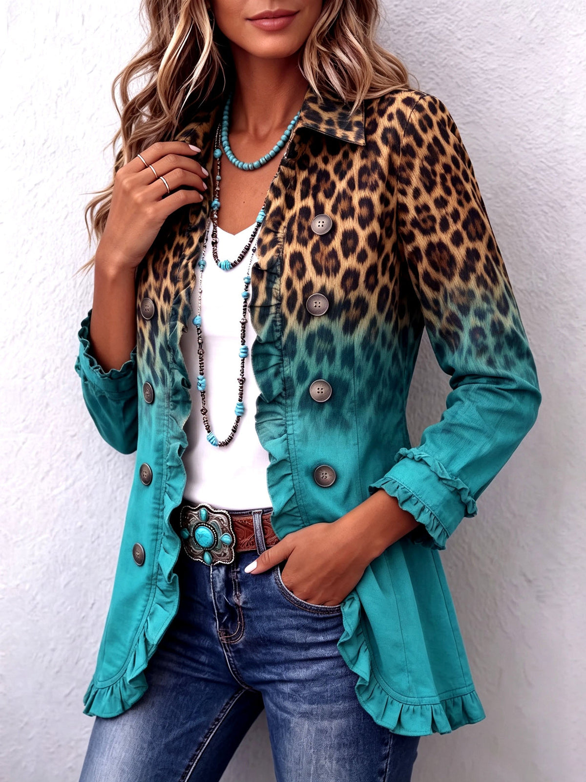 Giuseppina | Blazer de leopardo difuminado con volantes