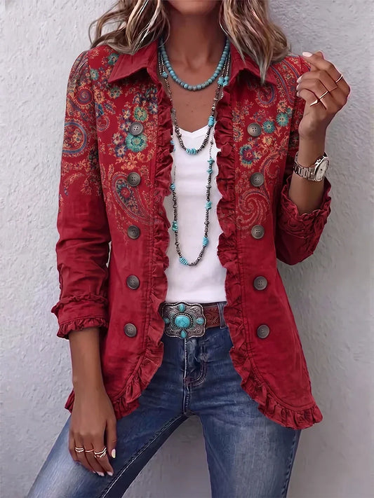 Serafina | Chaqueta con Estampado de Cachemira y Volantes