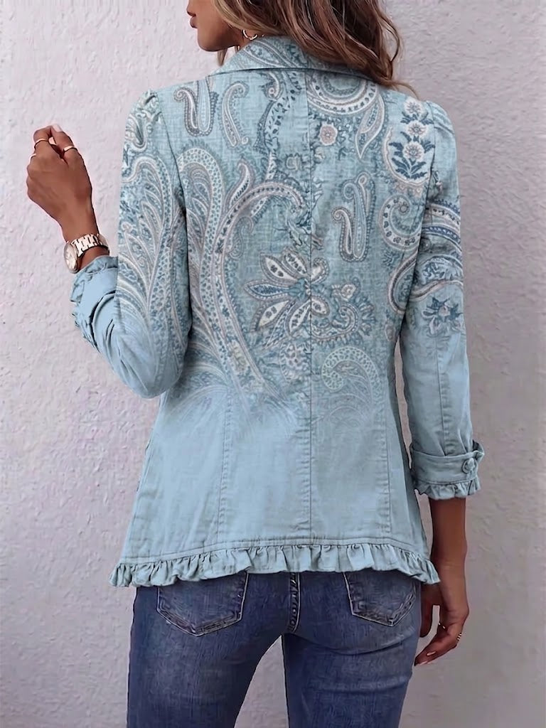 Teresa| Chaqueta Vintage con Estampado de Cachemira y Volantes