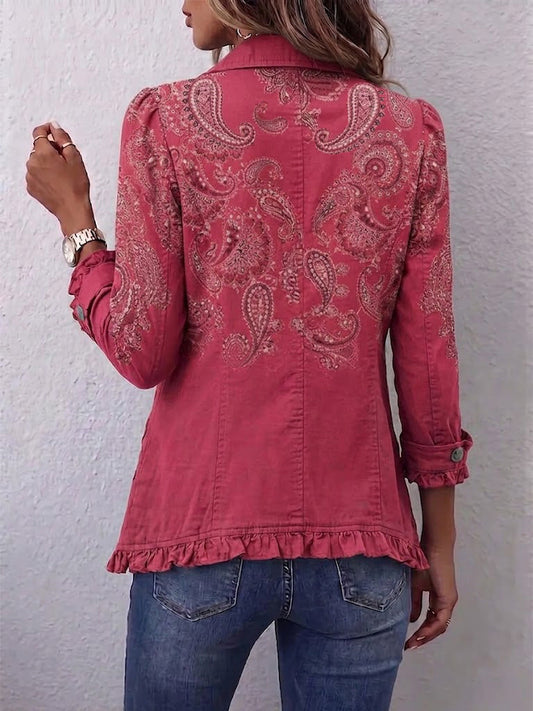 Agnese | Chaqueta Rosa con Estampado de Cachemira y Volantes