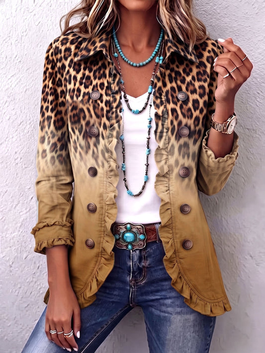 Ortensia | Blazer de Leopardo Ocre con Volantes