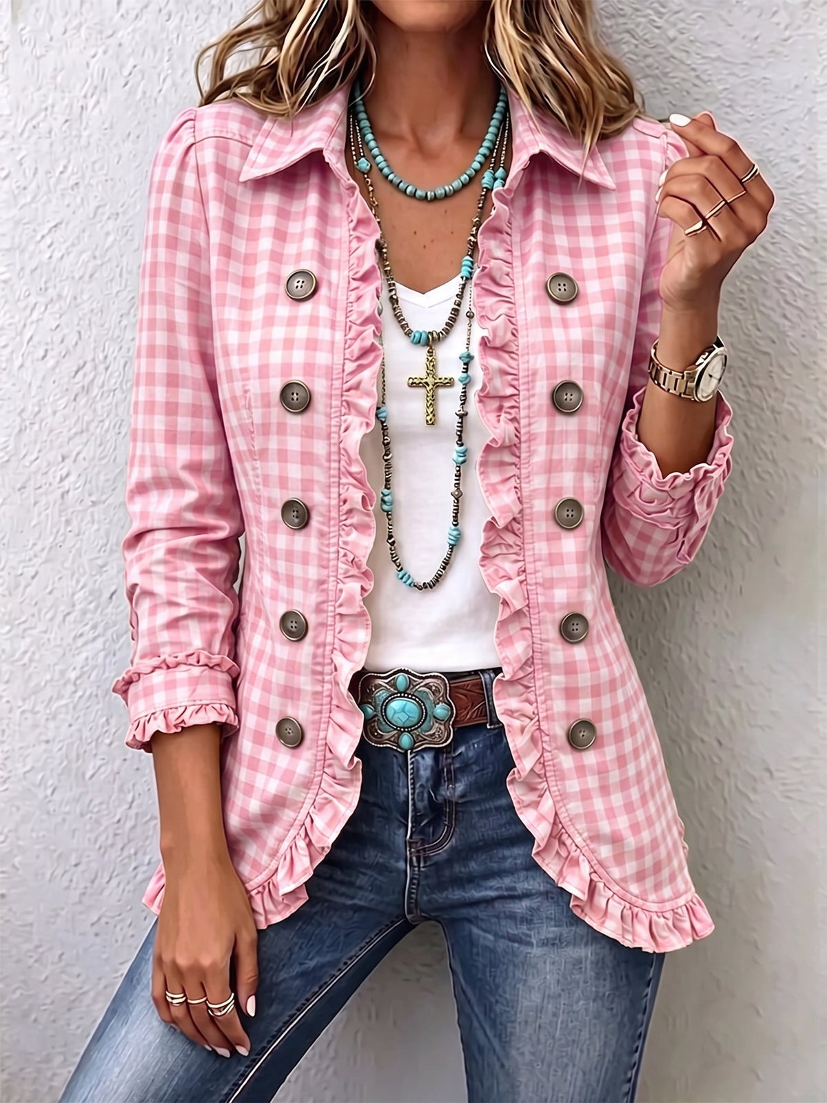 Carmela | Chaqueta de cuadros vichy con volantes