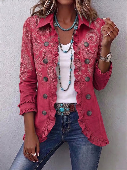 Agnese | Chaqueta Rosa con Estampado de Cachemira y Volantes