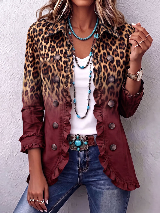 Immacolata | Blazer de leopardo burdeos con volantes