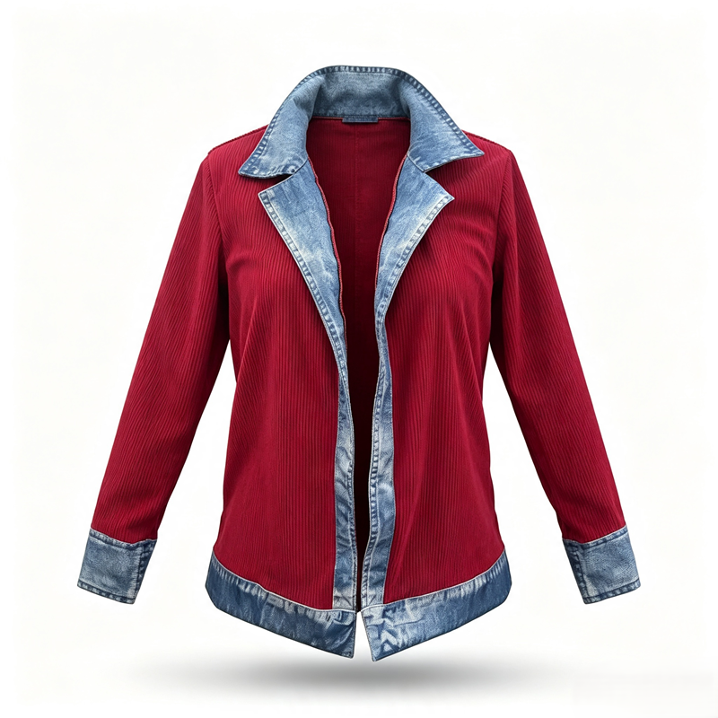 Camisa de mujer con mezcla de punto de canalé y denim