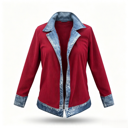 Camisa de mujer con mezcla de punto de canalé y denim