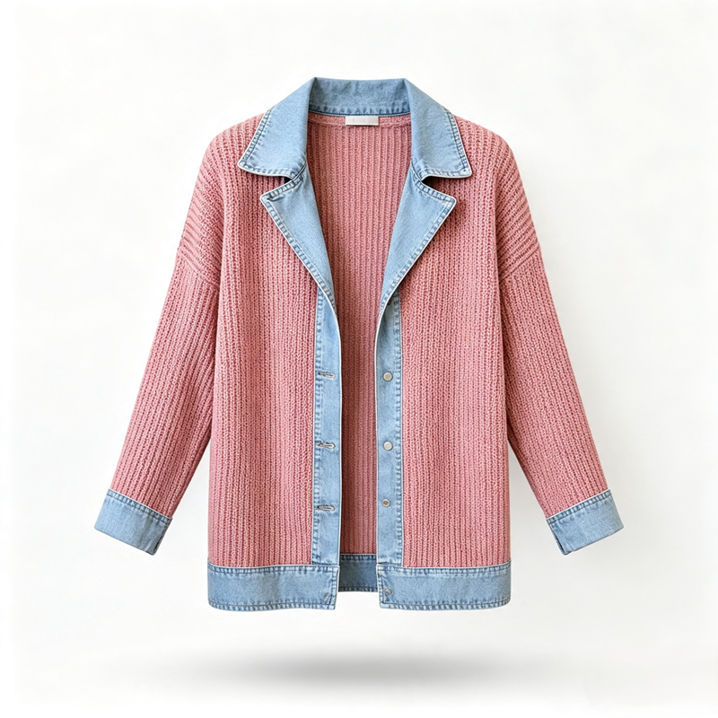 Camisa de mujer con mezcla de punto de canalé y denim