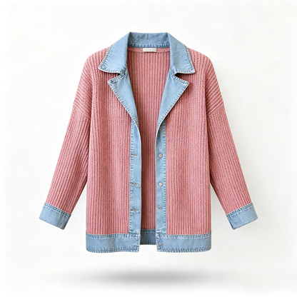 Camisa de mujer con mezcla de punto de canalé y denim
